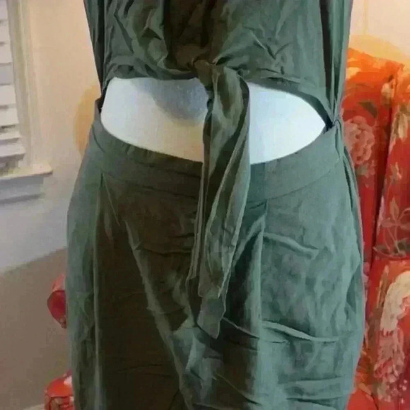 Warehouse Tie-Front Midi Dress in Army Green, Size US 2 (UK 6) - Picture 4 of 16